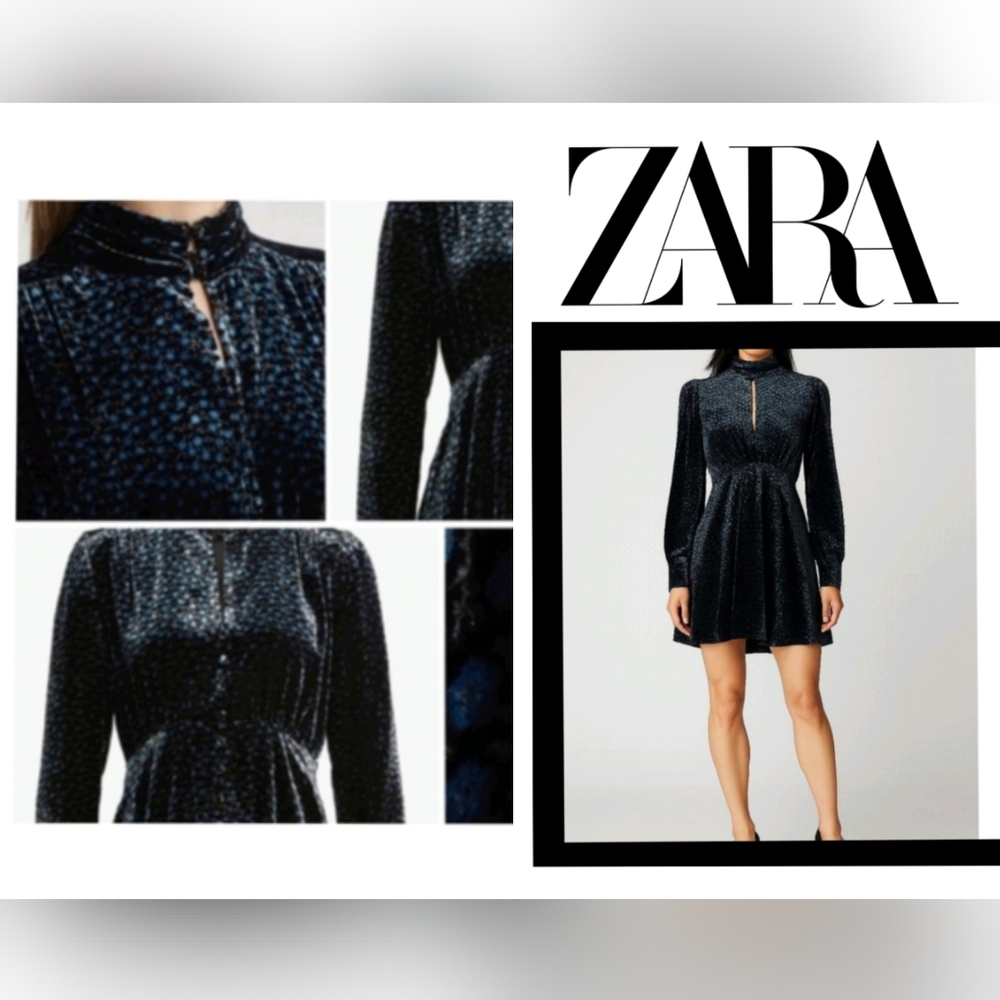 Zara: Black Textured Long Sleeve Dress
